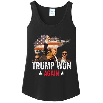 Trump Won Again 2024 Election President 47 Th American Flag Ladies Essential Tank