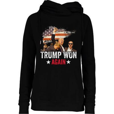 Trump Won Again 2024 Election President 47 Th American Flag Womens Funnel Neck Pullover Hood