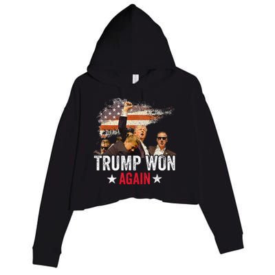 Trump Won Again 2024 Election President 47 Th American Flag Crop Fleece Hoodie