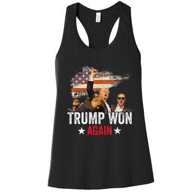 Trump Won Again 2024 Election President 47 Th American Flag Women's Racerback Tank