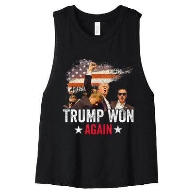 Trump Won Again 2024 Election President 47 Th American Flag Women's Racerback Cropped Tank