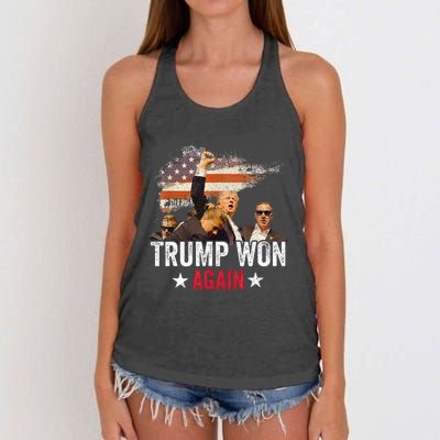 Trump Won Again 2024 Election President 47 Th American Flag Women's Knotted Racerback Tank