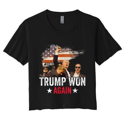 Trump Won Again 2024 Election President 47 Th American Flag Women's Crop Top Tee