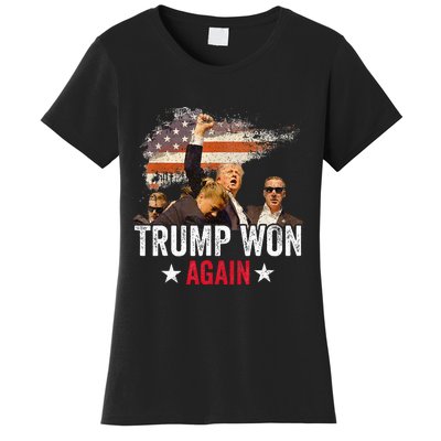 Trump Won Again 2024 Election President 47 Th American Flag Women's T-Shirt