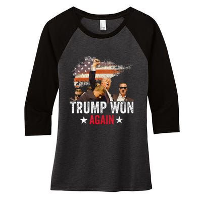 Trump Won Again 2024 Election President 47 Th American Flag Women's Tri-Blend 3/4-Sleeve Raglan Shirt