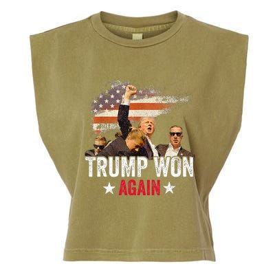 Trump Won Again 2024 Election President 47 Th American Flag Garment-Dyed Women's Muscle Tee