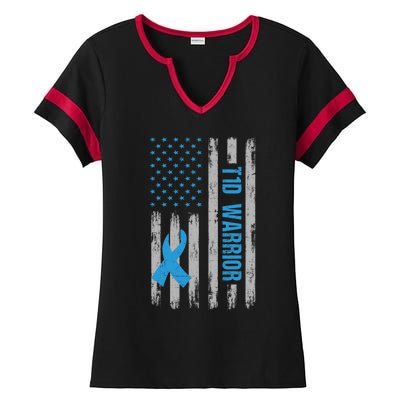 T1d Warrior Awareness American Flag Diabetic Diabetes Type 1 Gift Ladies Halftime Notch Neck Tee