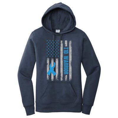 T1d Warrior Awareness American Flag Diabetic Diabetes Type 1 Gift Women's Pullover Hoodie