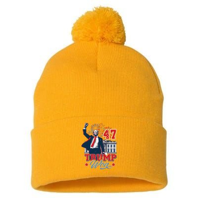 Trump Won Again 2024 Election President 47 Th American Flag Pom Pom 12in Knit Beanie