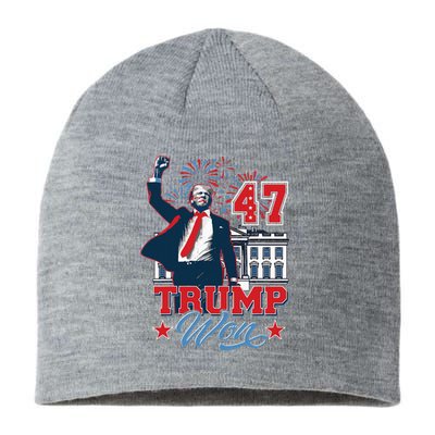 Trump Won Again 2024 Election President 47 Th American Flag Sustainable Beanie