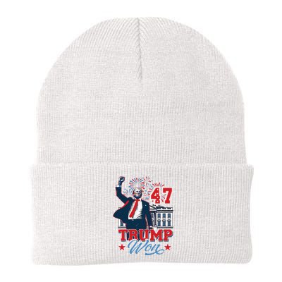 Trump Won Again 2024 Election President 47 Th American Flag Knit Cap Winter Beanie