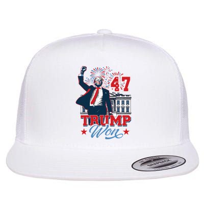 Trump Won Again 2024 Election President 47 Th American Flag Flat Bill Trucker Hat