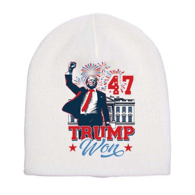 Trump Won Again 2024 Election President 47 Th American Flag Short Acrylic Beanie