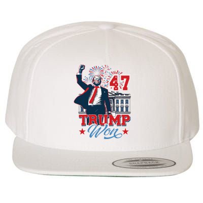 Trump Won Again 2024 Election President 47 Th American Flag Wool Snapback Cap