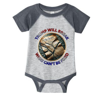 Trump Will Break What CanT Be Fixed Shattered Constitution Infant Baby Jersey Bodysuit