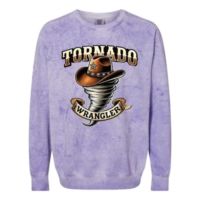 Tornado Wrangler Bold Western Cowboy Graphic Design Colorblast Crewneck Sweatshirt