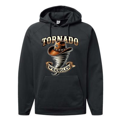 Tornado Wrangler Bold Western Cowboy Graphic Design Performance Fleece Hoodie