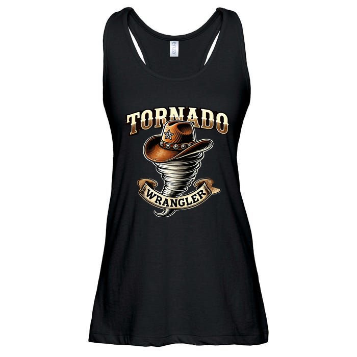 Tornado Wrangler Bold Western Cowboy Graphic Design Ladies Essential Flowy Tank