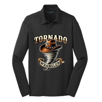 Tornado Wrangler Bold Western Cowboy Graphic Design Silk Touch Performance Long Sleeve Polo