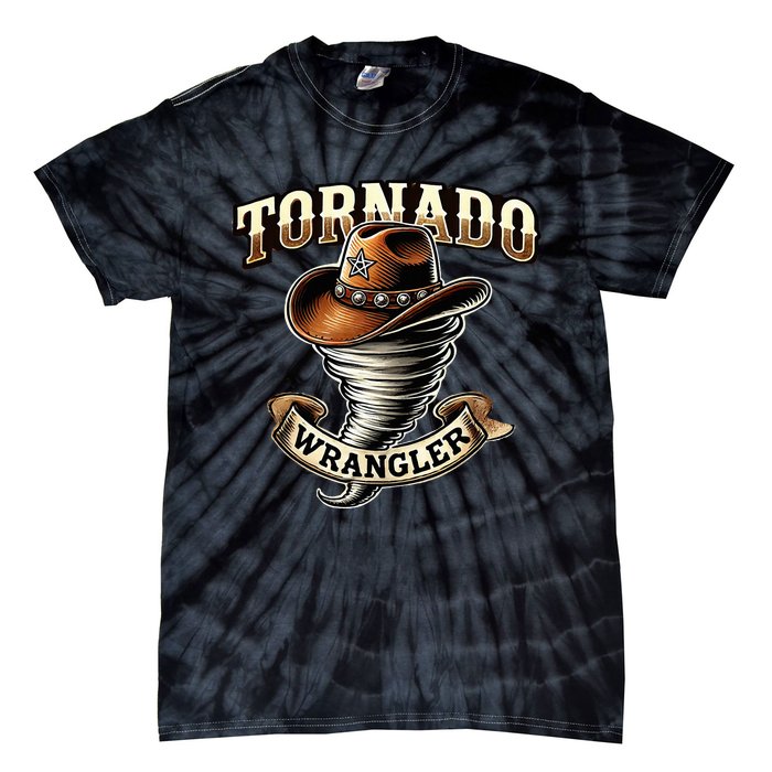 Tornado Wrangler Bold Western Cowboy Graphic Design Tie-Dye T-Shirt