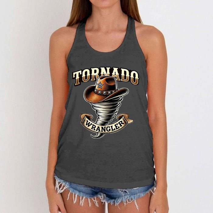 Tornado Wrangler Bold Western Cowboy Graphic Design Women's Knotted Racerback Tank