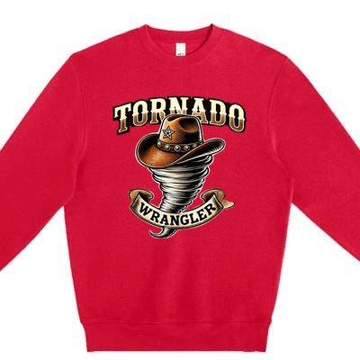 Tornado Wrangler Bold Western Cowboy Graphic Design Premium Crewneck Sweatshirt