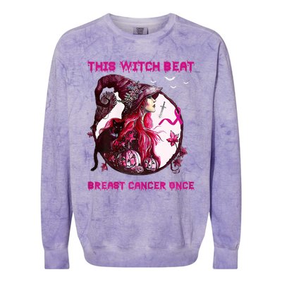 This Witch Beat Breast Cancer Once Awareness Witch Night Colorblast Crewneck Sweatshirt