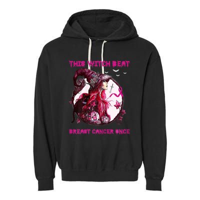 This Witch Beat Breast Cancer Once Awareness Witch Night Garment-Dyed Fleece Hoodie