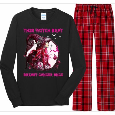 This Witch Beat Breast Cancer Once Awareness Witch Night Long Sleeve Pajama Set