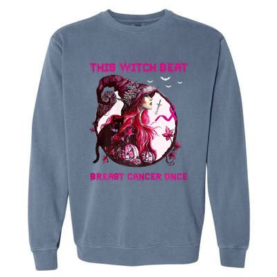 This Witch Beat Breast Cancer Once Awareness Witch Night Garment-Dyed Sweatshirt