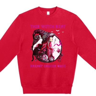 This Witch Beat Breast Cancer Once Awareness Witch Night Premium Crewneck Sweatshirt