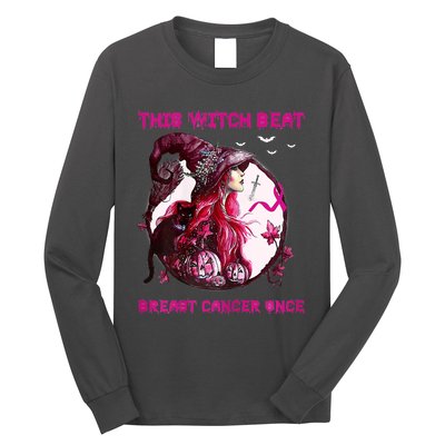 This Witch Beat Breast Cancer Once Awareness Witch Night Long Sleeve Shirt