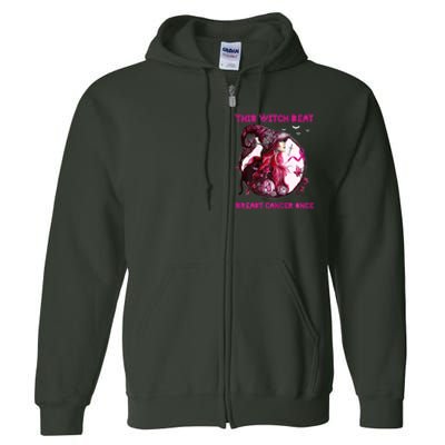 This Witch Beat Breast Cancer Once Awareness Witch Night Full Zip Hoodie