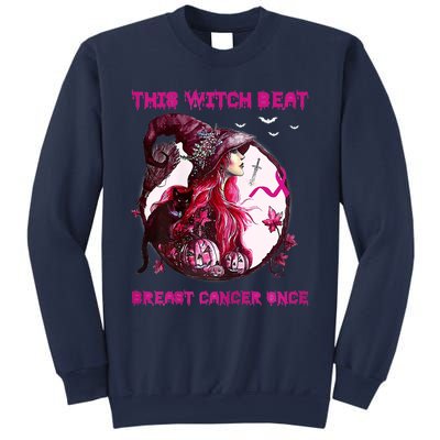 This Witch Beat Breast Cancer Once Awareness Witch Night Sweatshirt