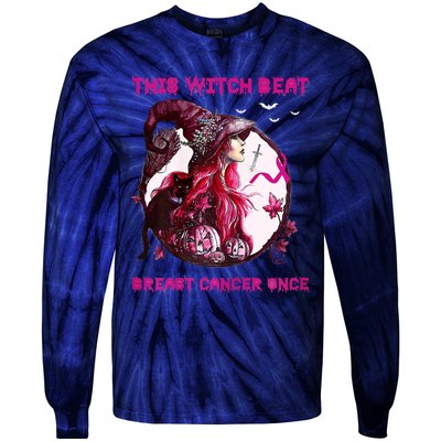 This Witch Beat Breast Cancer Once Awareness Witch Night Tie-Dye Long Sleeve Shirt