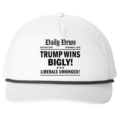 Trump Wins Bigly Headline Trump Wins 2024 Trump Victory Snapback Five-Panel Rope Hat