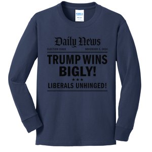 Trump Wins Bigly Headline Trump Wins 2024 Trump Victory Kids Long Sleeve Shirt