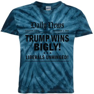 Trump Wins Bigly Headline Trump Wins 2024 Trump Victory Kids Tie-Dye T-Shirt