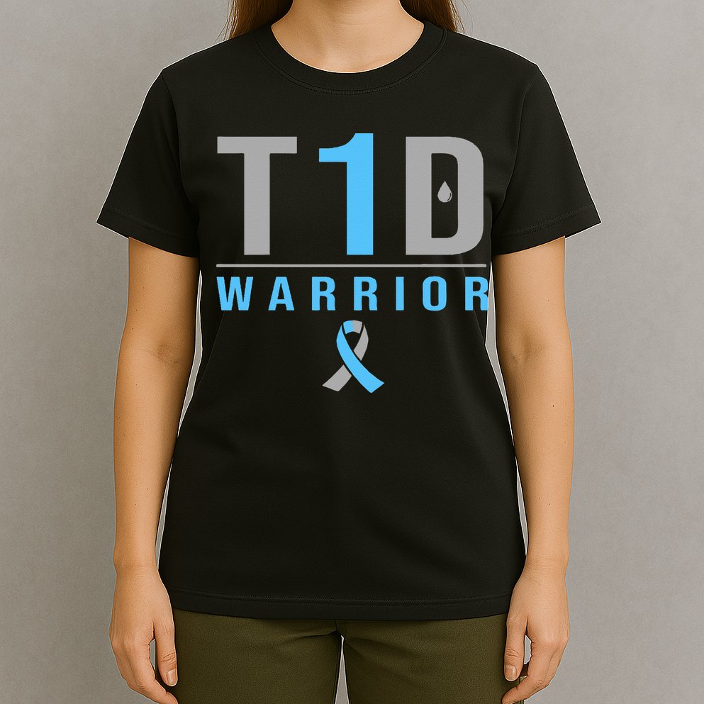 T1D Warrior Blue Grey Ribbon Type 1 Diabetes Awareness Gifts T-Shirt