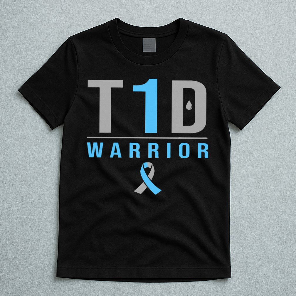 T1D Warrior Blue Grey Ribbon Type 1 Diabetes Awareness Gifts T-Shirt