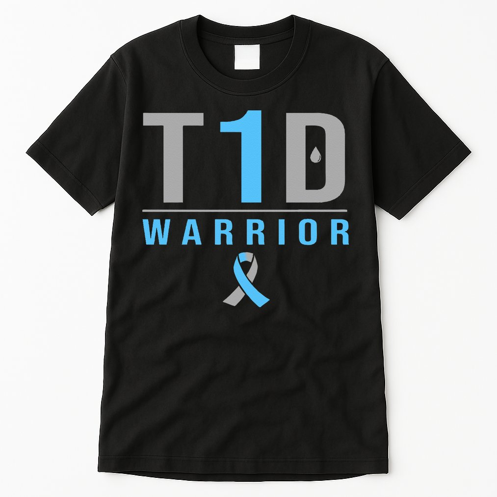 T1D Warrior Blue Grey Ribbon Type 1 Diabetes Awareness Gifts Tall T-Shirt