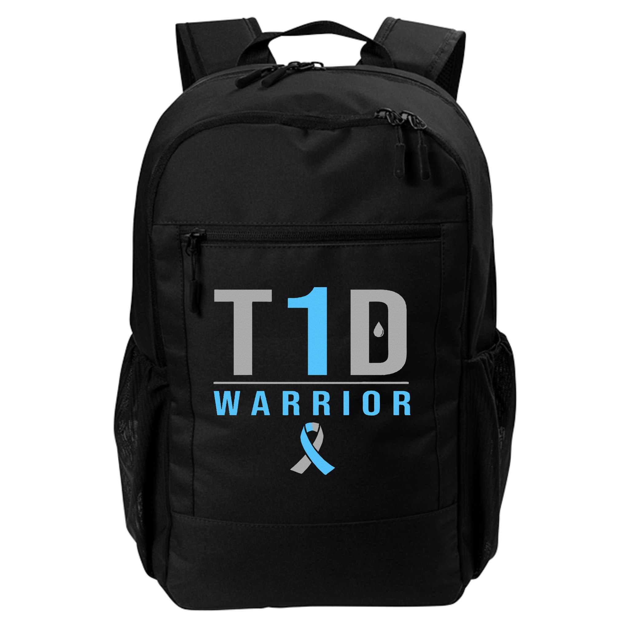 T1D Warrior Blue Grey Ribbon Type 1 Diabetes Awareness Gifts Backpack