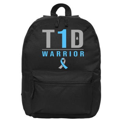 T1D Warrior Blue Grey Ribbon Type 1 Diabetes Awareness Gifts 16 in Basic Backpack