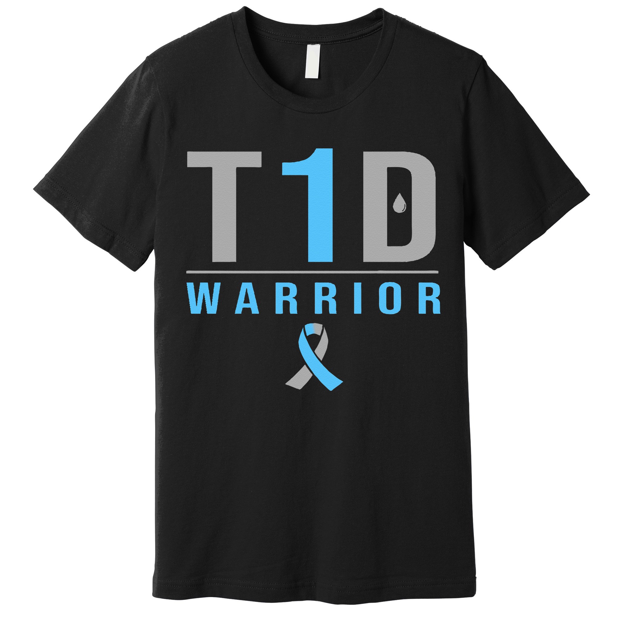 T1D Warrior Blue Grey Ribbon Type 1 Diabetes Awareness Gifts Premium T-Shirt