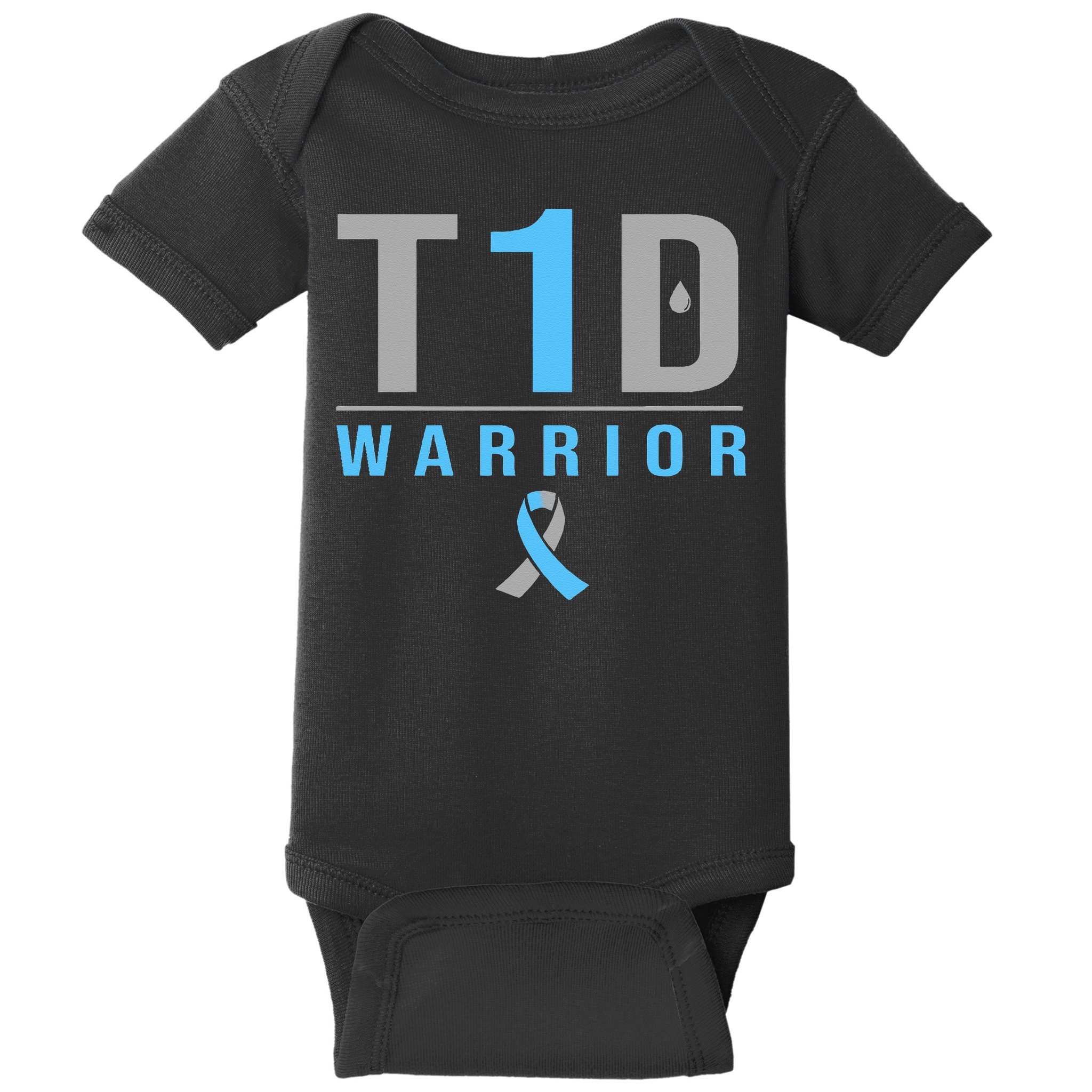 T1D Warrior Blue Grey Ribbon Type 1 Diabetes Awareness Gifts Baby Bodysuit