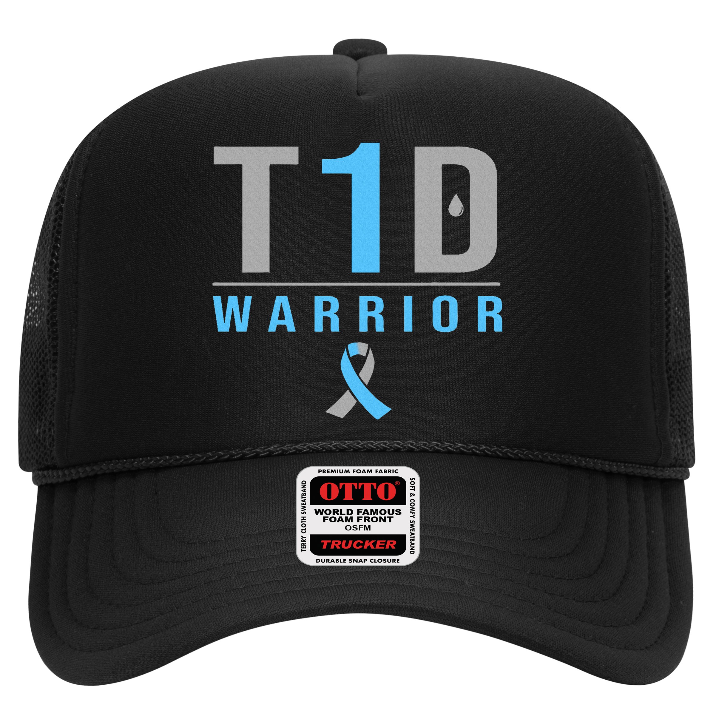 T1D Warrior Blue Grey Ribbon Type 1 Diabetes Awareness Gifts Hat