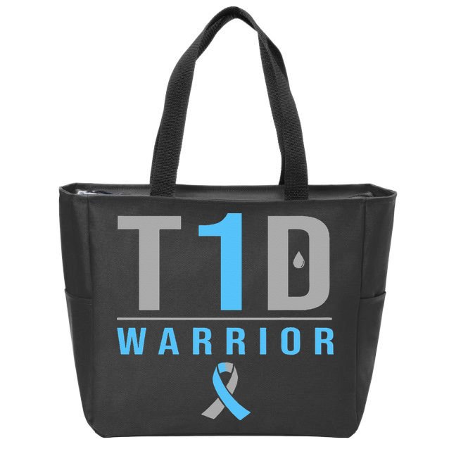 T1D Warrior Blue Grey Ribbon Type 1 Diabetes Awareness Gifts Zip Tote Bag