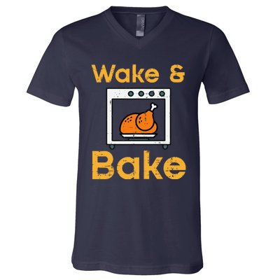 Thanksgiving Wake Bake Turkey Day Fall Chef Mom V-Neck T-Shirt