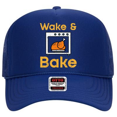 Thanksgiving Wake Bake Turkey Day Fall Chef Mom High Crown Mesh Back Trucker Hat