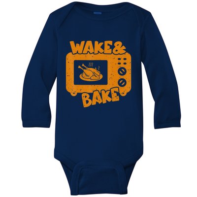 Turkey Wake Bake Feast Meal Dinner Thanksgiving Chef Baby Long Sleeve Bodysuit